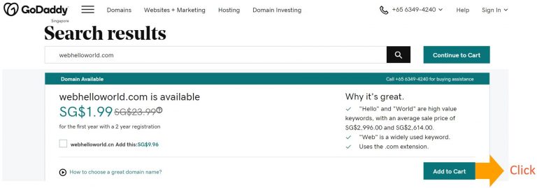 domain name add to cart godaddy